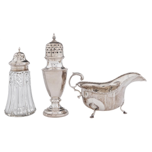 Appraisal: A George V silver sauceboat on three hoof feet cm