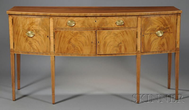 Appraisal: Federal Mahogany Veneer and Inlaid Bowfront Sideboard probably Massachusetts c