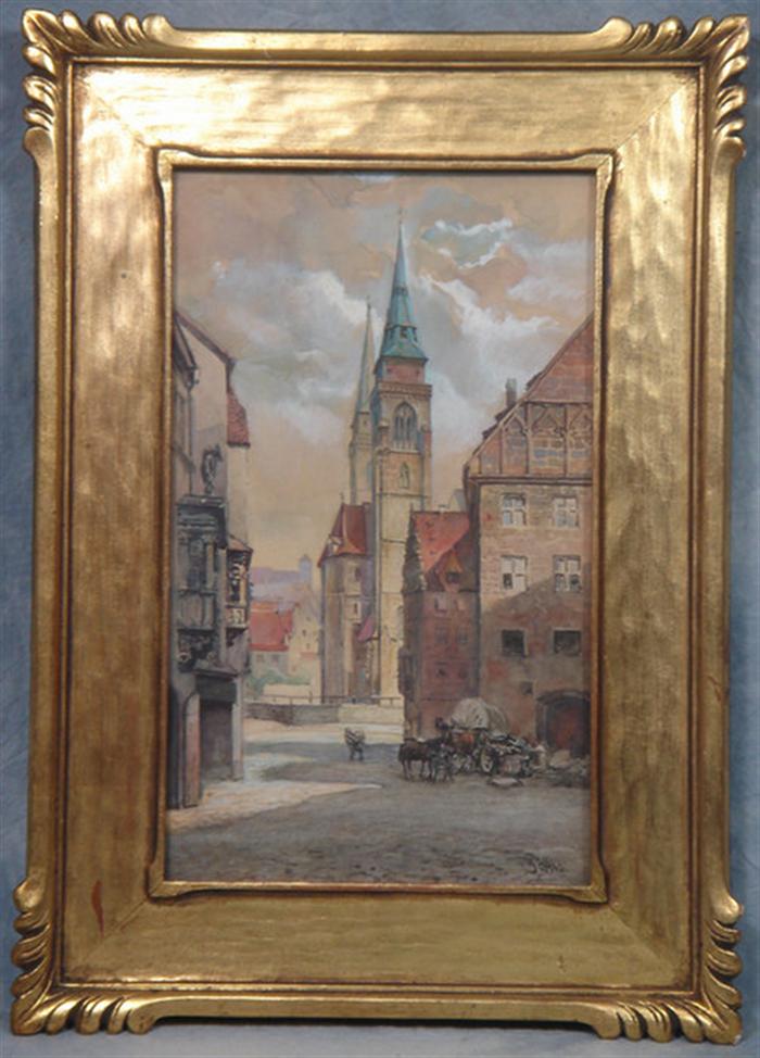 Appraisal: Schrag German th c w c Cathedral in town Landscape