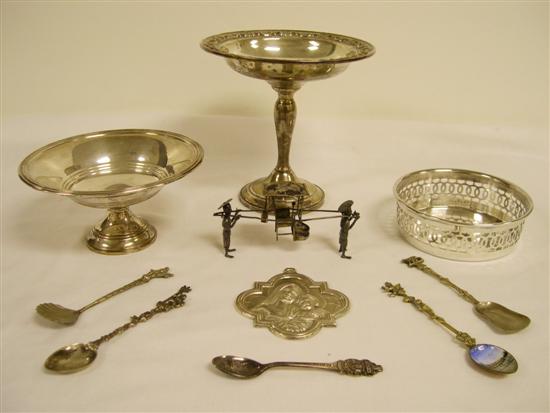 Appraisal: Two weighted sterling silver compotes along with six souvenir spoons