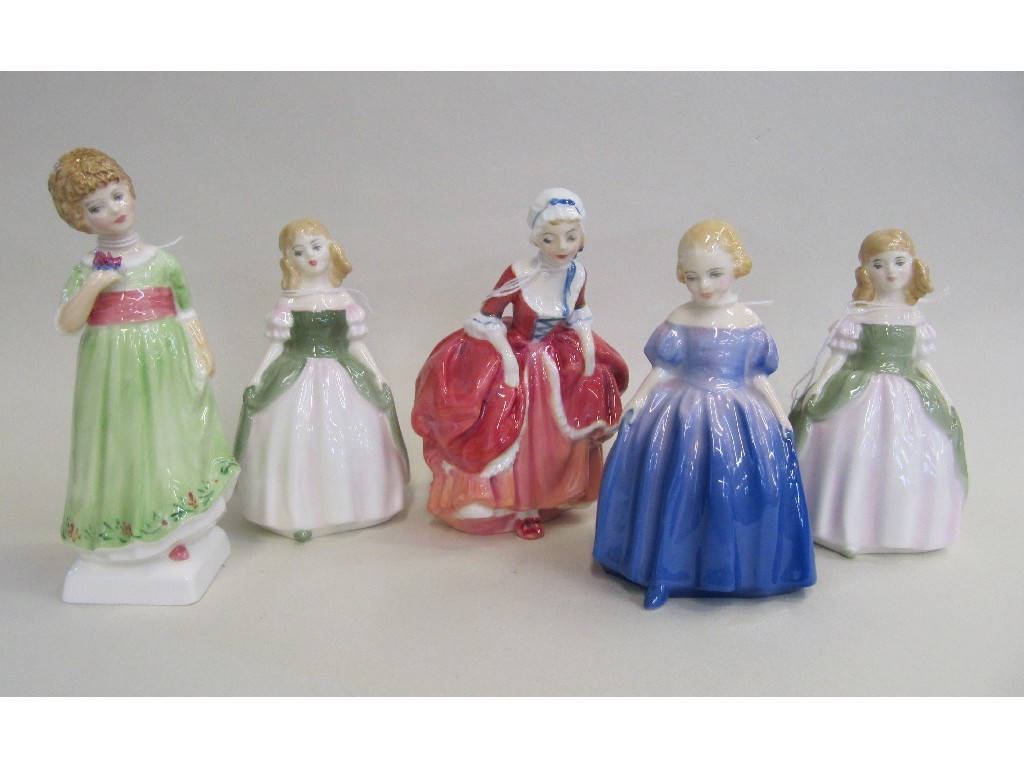 Appraisal: Five small Royal Doulton figures to include Goody Two Shoes