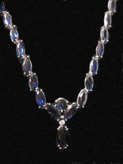 Appraisal: karat white gold and sapphire necklace Fifty-one marquise cut sapphires