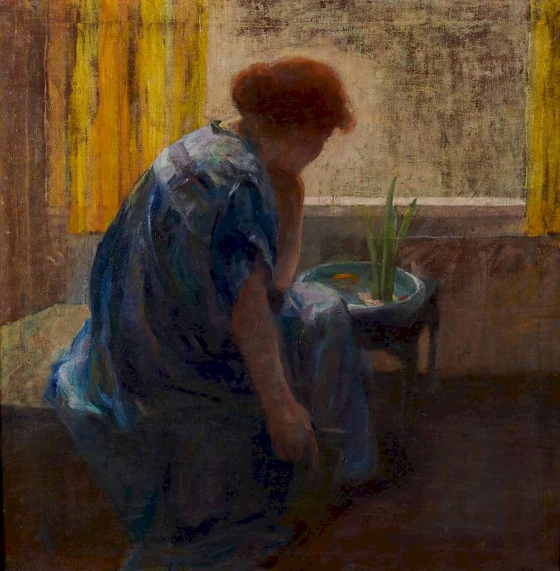 Appraisal: AMERICAN SCHOOL th th century Woman by a Window oil