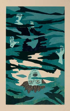 Appraisal: RICHARD BOSMAN Drowning Man Color woodcut on Japan paper x