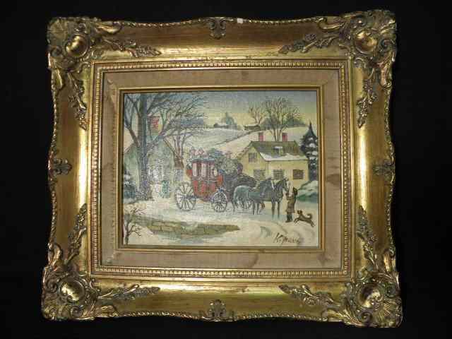 Appraisal: Small primitive folk art style painting on canvas depicting a