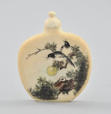 Appraisal: A Flat Carved Ivory Snuff Bottle Of flattened rounded shape