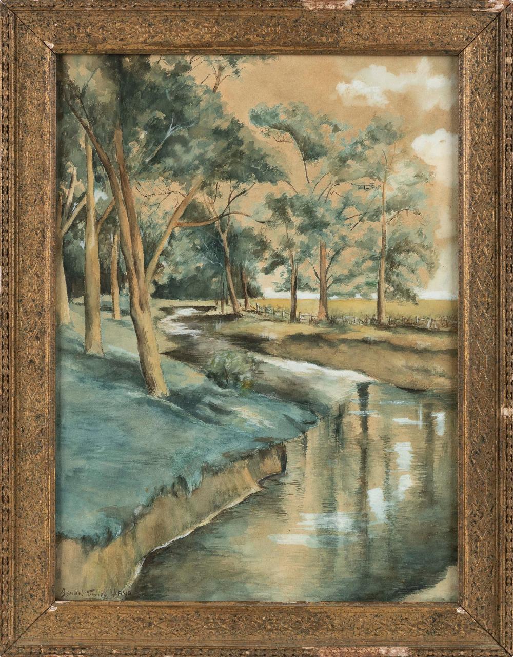 Appraisal: AMERICAN SCHOOL TH CENTURY STREAM THROUGH THE TREES WATERCOLOR AND