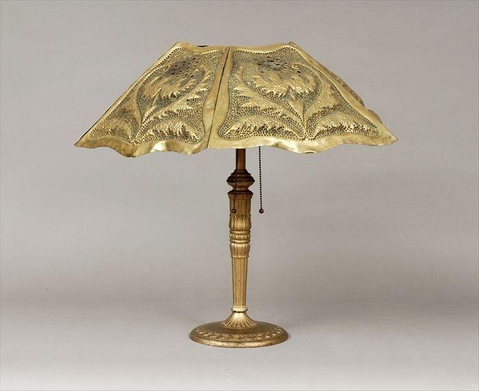 Appraisal: Empire-Style Gilt-Metal Table Lamp and a Punched Sheet-Brass Shade in