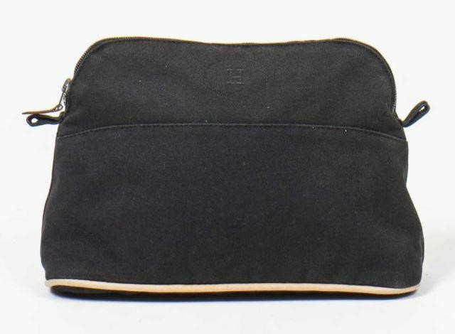 Appraisal: Hermes Bolide mini travel pouch in black toile canvas with