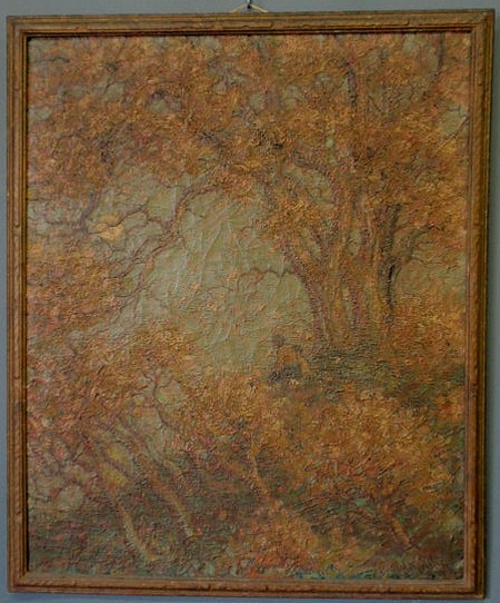 Appraisal: Oil on canvas impressionist autumn landscape painting c signed S