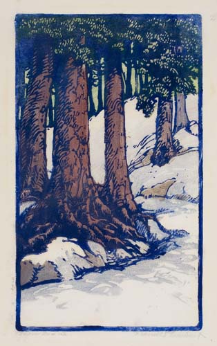 Appraisal: FRANCES GEARHART Snow Bound Color woodcut on cream wove Japan