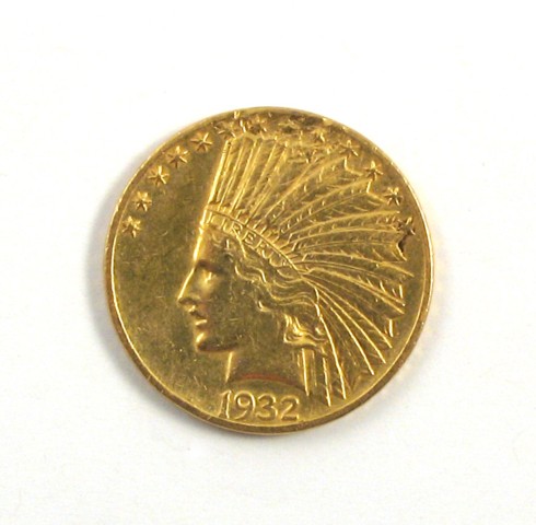 Appraisal: U S TEN DOLLAR GOLD COIN Indian head type -P