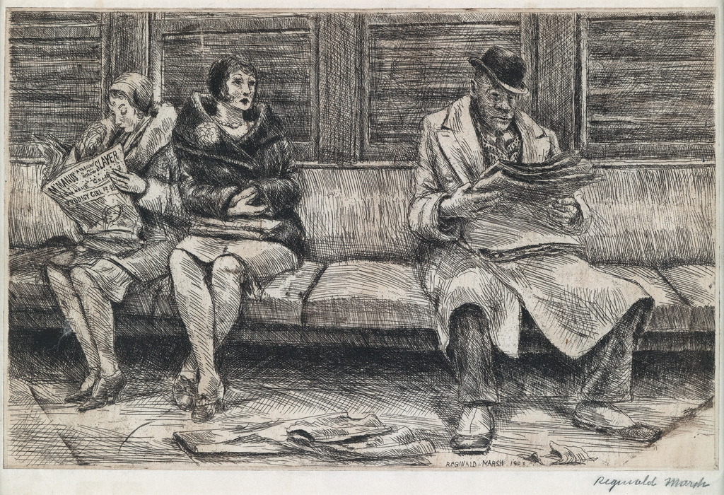 Appraisal: REGINALD MARSH Two Girls in Subway Etching on cream wove