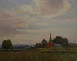 Appraisal: Erik Langker - Church in Canberra circa oil on card