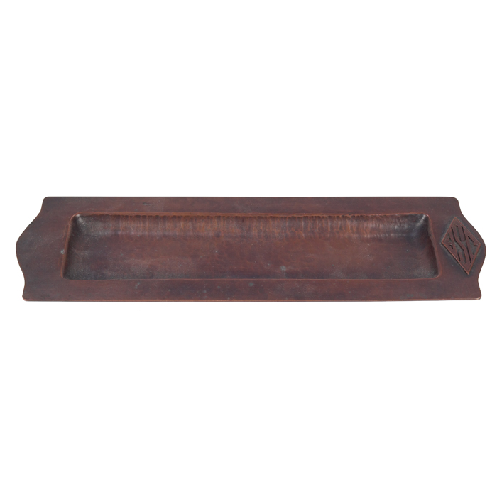 Appraisal: Dirk Van Erp pen tray in hammered copper with applied