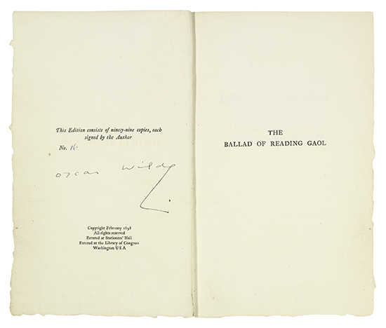 Appraisal: ONE OF SIGNED COPIES WILDE OSCAR The Ballad of Reading