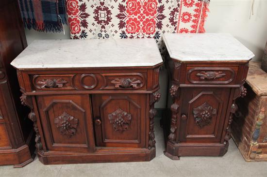 Appraisal: TWO PIECES OF MATCHING VICTORIAN FURNITURE Walnut commode and side