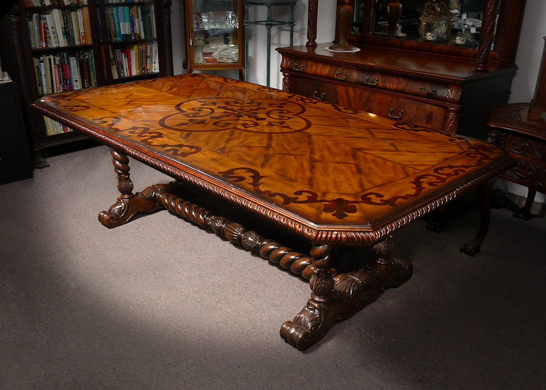 Appraisal: MAITLAND-SMITH PARQUETRY INLAID DINING TABLE Distressed finish under lacquer the