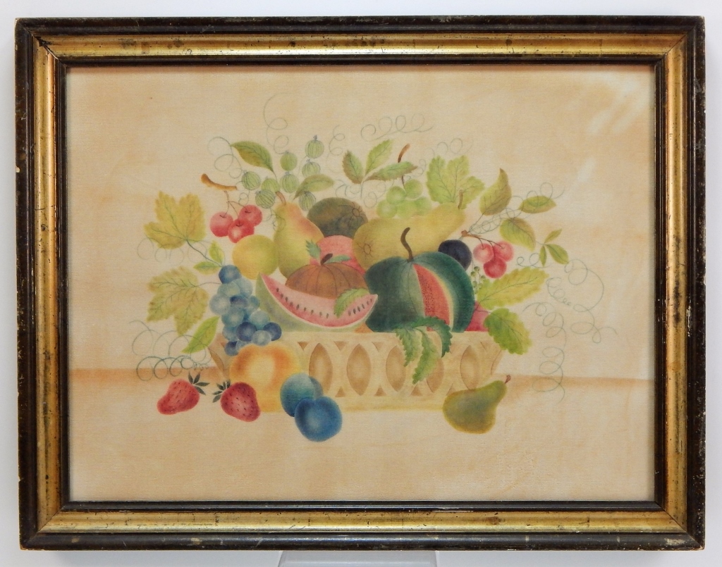 Appraisal: ANTIQUE FOLK ART FRUIT STILL LIFE THEOREM PAINTING United States