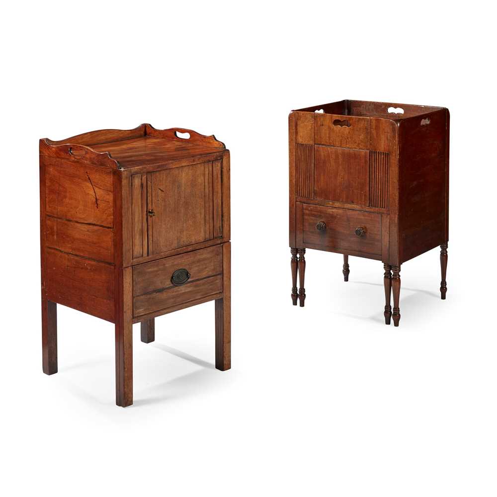 Appraisal: TWO LATE GEORGE III MAHOGANY TRAY-TOP BEDSIDE COMMODES one with