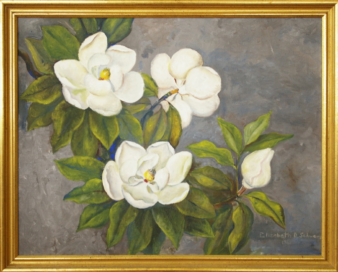 Appraisal: American School Mid- th Century Magnolias oil on canvas x