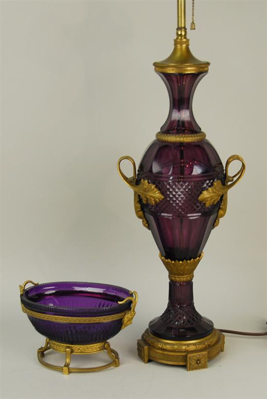 Appraisal: AMETHYST CUT GLASS AND GILT BRONZE LAMP and an OVAL