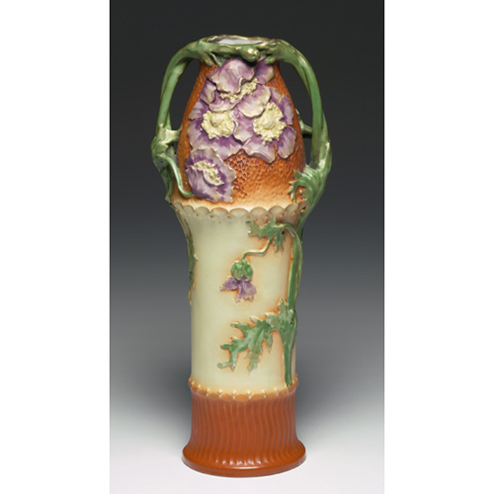 Appraisal: Amphora vase large double handled form with an elaborately carved