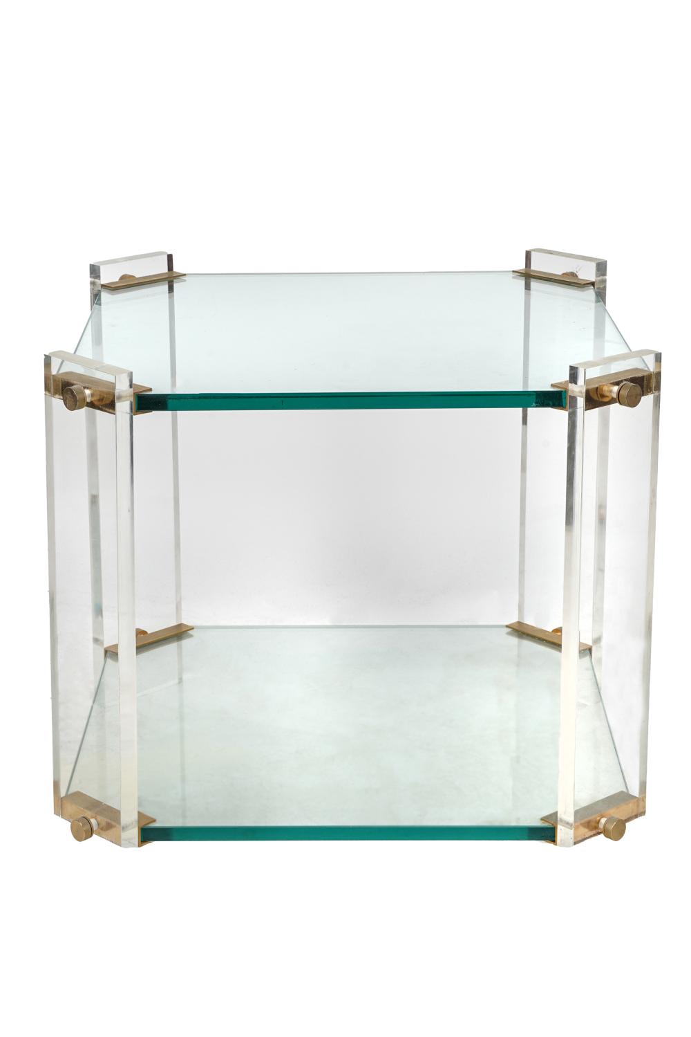 Appraisal: ACRYLIC SIDE TABLEwith two tiers and brass-finish metal joints Provenance