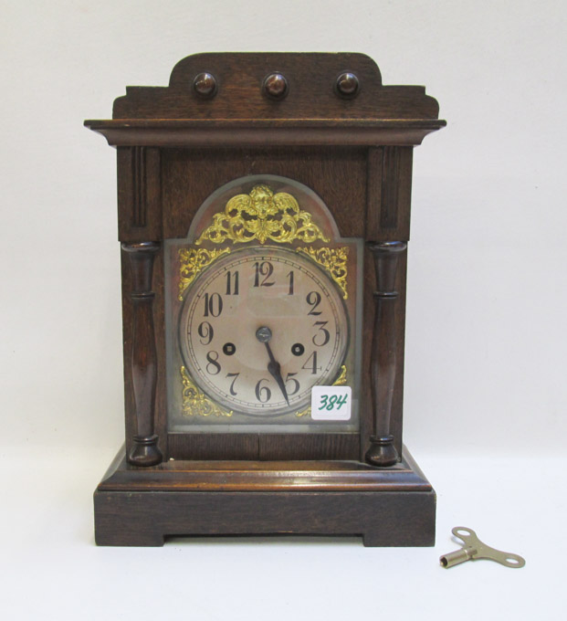 Appraisal: AN OAK CASED BRACKET CLOCK German c with spring wound