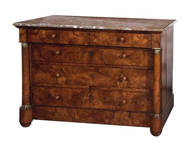 Appraisal: AN EARLY TH CENTURY EMPIRE FIGURED WALNUT COMMODE having a