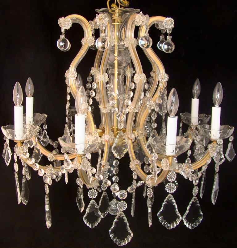 Appraisal: EIGHT ARM GLASS CHANDELIER WITH SCROLLING ARMS h w in