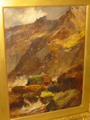 Appraisal: OWEN BOWEN Cliffs at Ravenscar signed x gilt frame