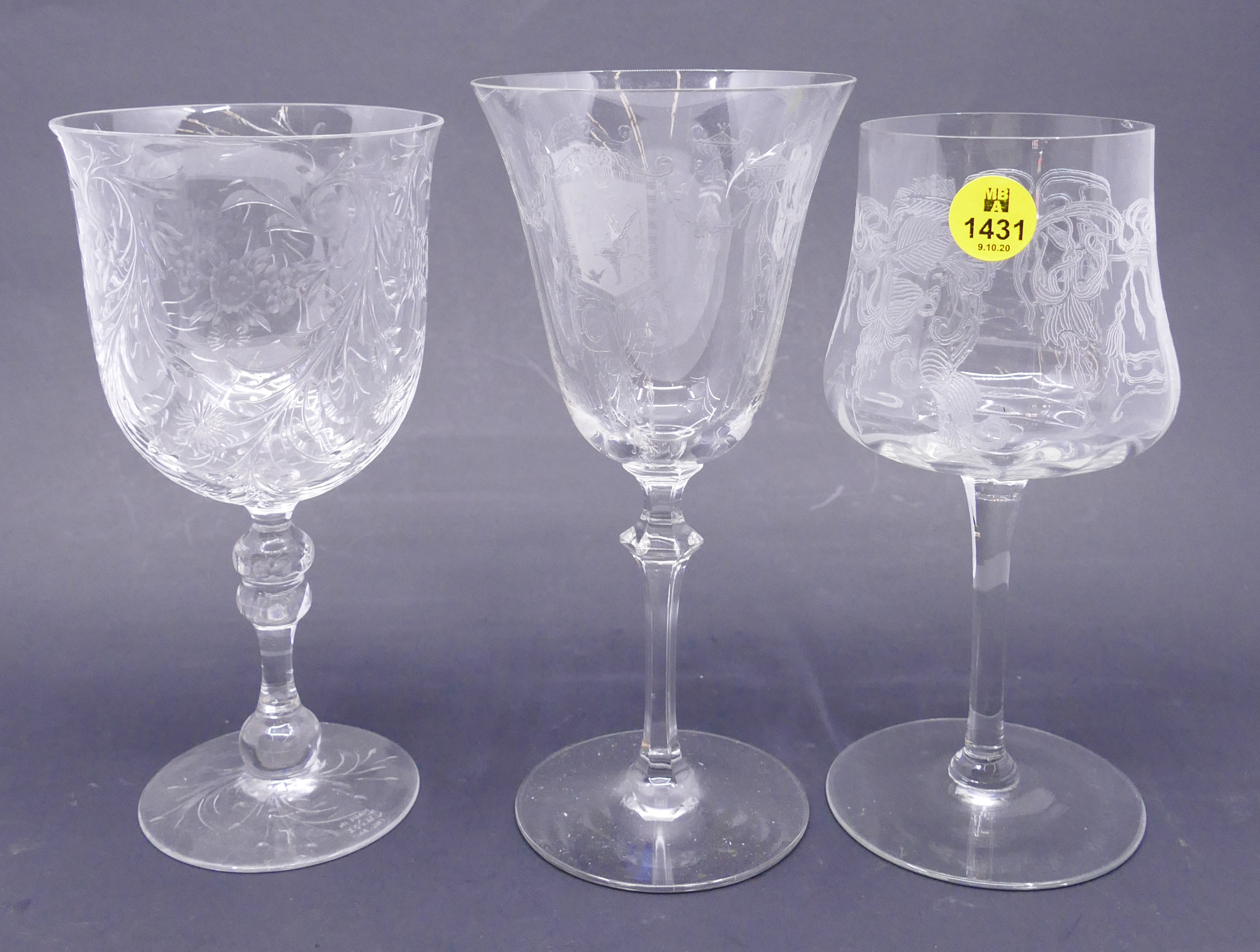 Appraisal: pc Elegant Etched Depression Glass Stemware- ''