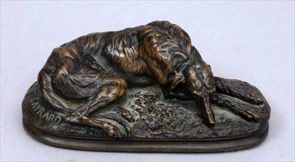 Appraisal: RAYMOND GAYRARD RECUMBENT HOUND Bronze impressed signature and dated x