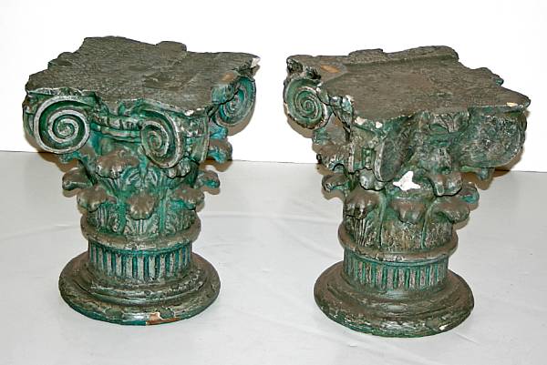 Appraisal: A pair of painted cast stone Corinthian capitals height inches