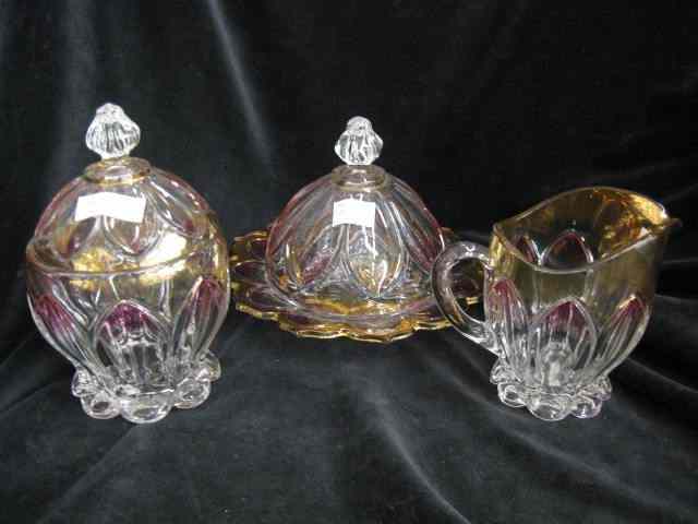 Appraisal: pc Victorian Glassware butterdish creamer sugar cranberry gold flashing