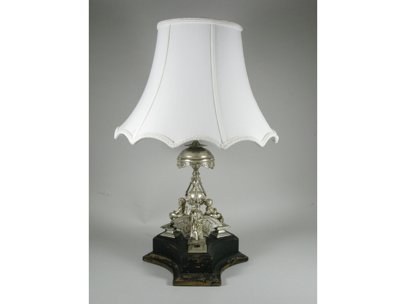 Appraisal: Silverplate Figural Table Lamp standard of three seated cherubs holding