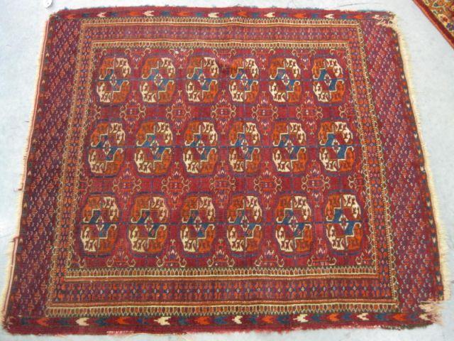 Appraisal: Bouluchi Afganistan Handmade Rug geometrics deep burgundy field semi-antique '