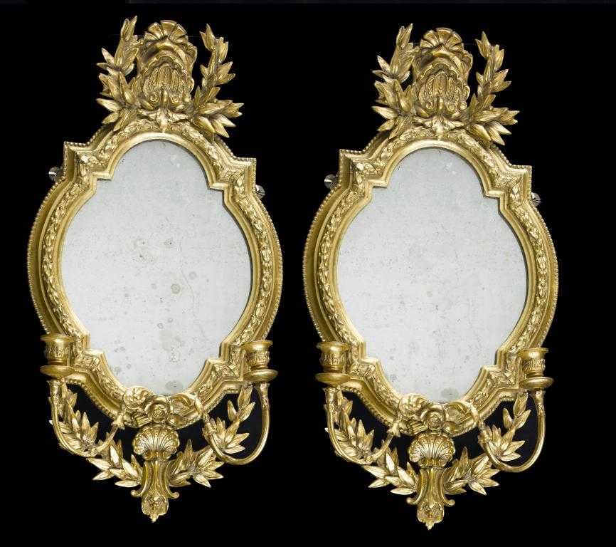 Appraisal: A PAIR OF VICTORIAN GILTWOOD AND COMPOSITION GIRANDOLES shaped oval