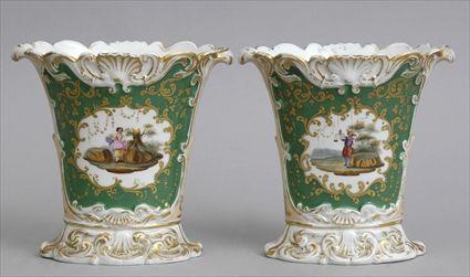 Appraisal: PAIR OF PARIS PORCELAIN MANTEL VASES Each of oval section