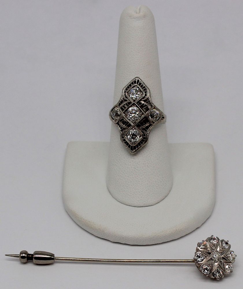 Appraisal: JEWELRY Antique Diamond Jewelry Grouping Includes an Art Deco kt