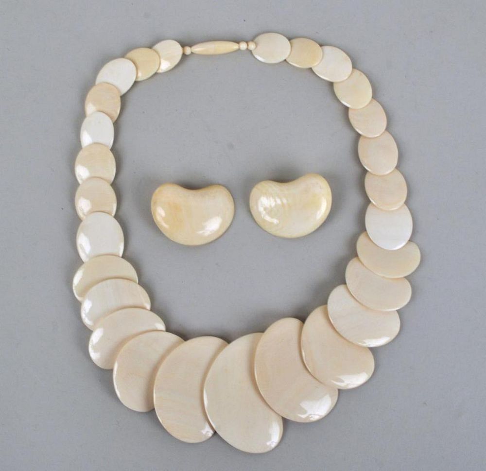 Appraisal: Ivory Modernist Necklace Matching Earrings the necklace high long Provenance