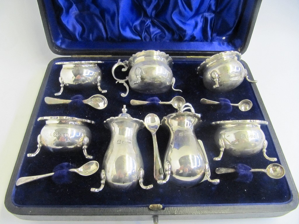 Appraisal: A cased eight piece silver condiment set Chester