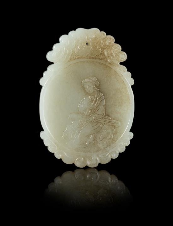 Appraisal: Sale Lot A White Jade Oval Plaque of an even