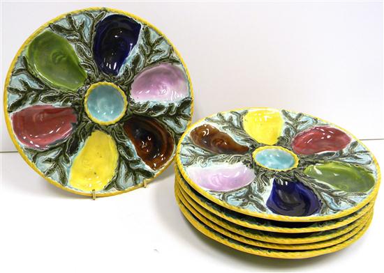 Appraisal: Majolica set of six oyster plates polychrome and seaweed design