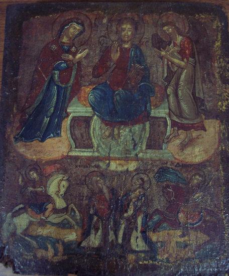 Appraisal: An icon painted on wood possibly Greek the seated Christ