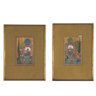 Appraisal: Persian School pair paintings Persian School pair paintings Persian School