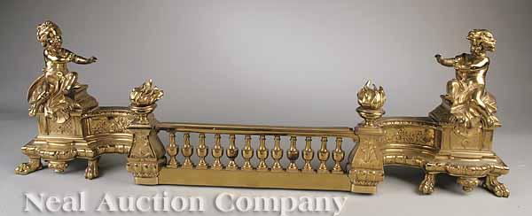 Appraisal: An Antique French Brass Fire Fender the balustrade surmounted by