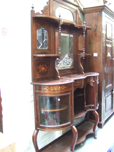 Appraisal: An Edwardian rosewood and classical marquetry mirror back side cabinet