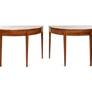 Appraisal: A Pair of George III Walnut Veneer Demilune Console Tables